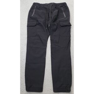 Benjamin Black Cargo Jogger Pants Men Small Black Stretch Tapered Leg Drawstring